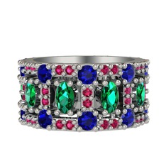 Zelie Tamtur Yüzük - Yeşil kuvars, lab safir ve rodolit garnet 14 ayar beyaz altın yüzük #17uczto