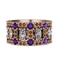 Swarovski, ametist ve dumanlı kuvars 8 ayar rose altın yüzük