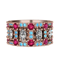 Swarovski, rodolit garnet ve akuamarin 14 ayar rose altın yüzük