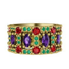 Zelie Tamtur Yüzük - Ametist, garnet ve kök zümrüt 925 ayar altın kaplama gümüş yüzük #186wd3b