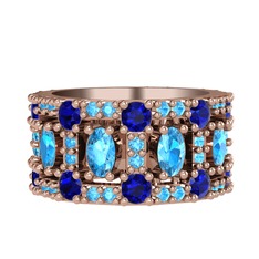 Akuamarin ve lab safir 14 ayar rose altın yüzük