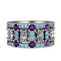 Swarovski, ametist ve akuamarin 925 ayar gümüş yüzük