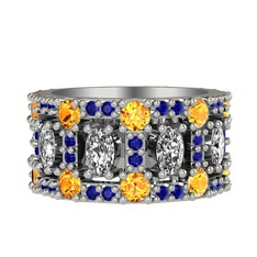 Beyaz zirkon, sitrin ve lab safir 18 ayar beyaz altın yüzük