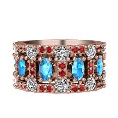 Zelie Tamtur Yüzük - Akuamarin, pırlanta ve garnet 14 ayar rose altın yüzük (1.76 karat) #18hxthw