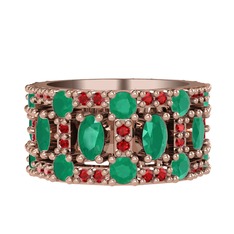 Zelie Tamtur Yüzük - Kök zümrüt ve garnet 8 ayar rose altın yüzük #18pvpef