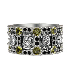 Zelie Tamtur Yüzük - Swarovski, peridot ve siyah zirkon 14 ayar beyaz altın yüzük #18uvlpy