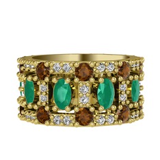 Zelie Tamtur Yüzük - Kök zümrüt, dumanlı kuvars ve pırlanta 8 ayar altın yüzük (0.66 karat) #18xg114