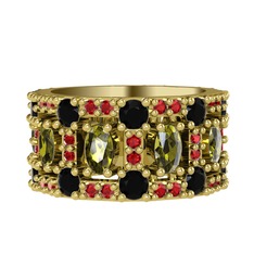 Zelie Tamtur Yüzük - Peridot, siyah zirkon ve garnet 14 ayar altın yüzük #18xibc