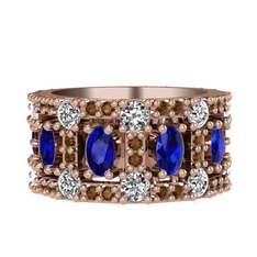 Zelie Tamtur Yüzük - Lab safir, pırlanta ve dumanlı kuvars 8 ayar rose altın yüzük (1.76 karat) #18xs8d5