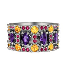 Zelie Tamtur Yüzük - Ametist, sitrin ve rodolit garnet 14 ayar beyaz altın yüzük #190fvd3