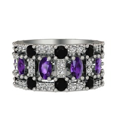 Zelie Tamtur Yüzük - Ametist, siyah zirkon ve swarovski 925 ayar gümüş yüzük #190p4bu