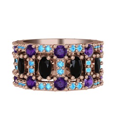 Zelie Tamtur Yüzük - Siyah zirkon, ametist ve akuamarin 925 ayar rose altın kaplama gümüş yüzük #1973qaf