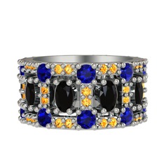 Zelie Tamtur Yüzük - Siyah zirkon, lab safir ve sitrin 18 ayar beyaz altın yüzük #19cqfdc