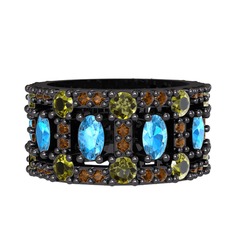 Zelie Tamtur Yüzük - Akuamarin, peridot ve dumanlı kuvars 925 ayar siyah rodyum kaplama gümüş yüzük #19masv9