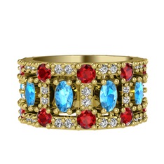 Zelie Tamtur Yüzük - Akuamarin, garnet ve swarovski 8 ayar altın yüzük #19ousdc