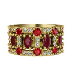 Kök yakut, garnet ve swarovski 18 ayar altın yüzük