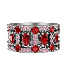 Garnet ve pembe kuvars 925 ayar gümüş yüzük
