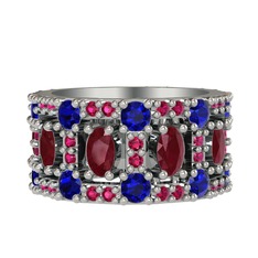 Zelie Tamtur Yüzük - Kök yakut, lab safir ve rodolit garnet 14 ayar beyaz altın yüzük #1a4bfvz