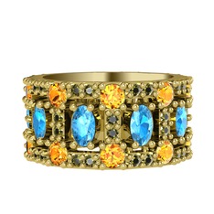 Akuamarin, sitrin ve peridot 18 ayar altın yüzük