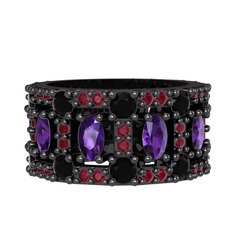 Zelie Tamtur Yüzük - Ametist, siyah zirkon ve kök yakut 925 ayar siyah rodyum kaplama gümüş yüzük #1b6lozu