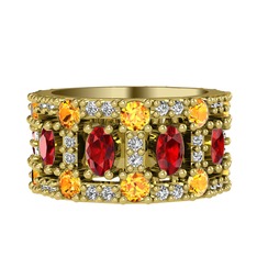 Garnet, sitrin ve swarovski 8 ayar altın yüzük