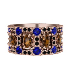 Zelie Tamtur Yüzük - Dumanlı kuvars, lab safir ve siyah zirkon 18 ayar rose altın yüzük #1bajrtm