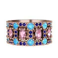 Zelie Tamtur Yüzük - Pembe kuvars, akuamarin ve lab safir 18 ayar rose altın yüzük #1bkwrhj