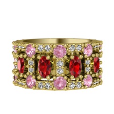 Garnet, pembe kuvars ve swarovski 8 ayar altın yüzük