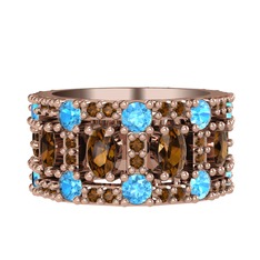 Zelie Tamtur Yüzük - Dumanlı kuvars ve akuamarin 14 ayar rose altın yüzük #1bzumcd