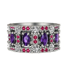 Zelie Tamtur Yüzük - Ametist, beyaz zirkon ve rodolit garnet 925 ayar gümüş yüzük #1c3c7u0