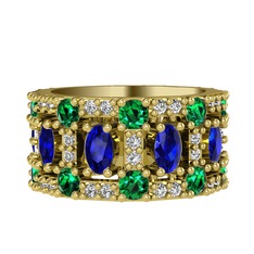 Zelie Tamtur Yüzük - Lab safir, yeşil kuvars ve pırlanta 18 ayar altın yüzük (0.66 karat) #1cj5279