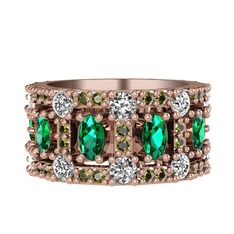 Zelie Tamtur Yüzük - Yeşil kuvars, pırlanta ve peridot 925 ayar rose altın kaplama gümüş yüzük (1.76 karat) #1ctb8w4