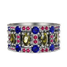 Zelie Tamtur Yüzük - Peridot, lab safir ve rodolit garnet 14 ayar beyaz altın yüzük #1cz6ka1