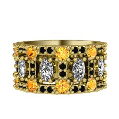 Zelie Tamtur Yüzük - Swarovski, sitrin ve siyah zirkon 8 ayar altın yüzük #1czdn7k