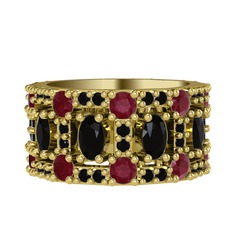 Zelie Tamtur Yüzük - Siyah zirkon ve kök yakut 925 ayar altın kaplama gümüş yüzük #1d8ya8w