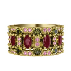 Zelie Tamtur Yüzük - Kök yakut, peridot ve pembe kuvars 925 ayar altın kaplama gümüş yüzük #1dfxp9a