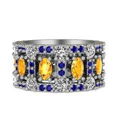 Sitrin, pırlanta ve lab safir 925 ayar gümüş yüzük (1.76 karat)