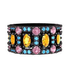 Zelie Tamtur Yüzük - Sitrin, pembe kuvars ve akuamarin 925 ayar siyah rodyum kaplama gümüş yüzük #1durhfx