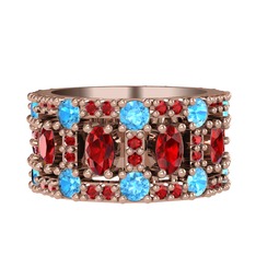 Garnet ve akuamarin 8 ayar rose altın yüzük