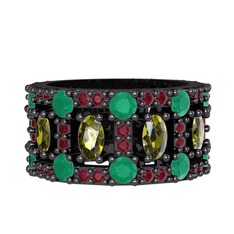 Zelie Tamtur Yüzük - Peridot, kök zümrüt ve kök yakut 925 ayar siyah rodyum kaplama gümüş yüzük #1dymoq5