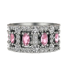 Zelie Tamtur Yüzük - Pembe kuvars, pırlanta ve swarovski 14 ayar beyaz altın yüzük (1.76 karat) #1e2rnnp