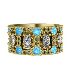 Swarovski, akuamarin ve peridot 18 ayar altın yüzük