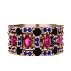 Zelie Tamtur Yüzük - Rodolit garnet, siyah zirkon ve lab safir 8 ayar rose altın yüzük #1erpj3h