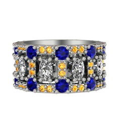 Swarovski, lab safir ve sitrin 925 ayar gümüş yüzük