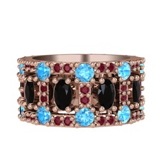Zelie Tamtur Yüzük - Siyah zirkon, akuamarin ve kök yakut 925 ayar rose altın kaplama gümüş yüzük #1euz3ft