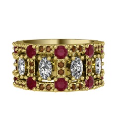 Zelie Tamtur Yüzük - Beyaz zirkon, kök yakut ve dumanlı kuvars 18 ayar altın yüzük #1euzen6