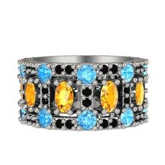 Zelie Tamtur Yüzük - Sitrin, akuamarin ve siyah zirkon 8 ayar beyaz altın yüzük #1evkbsf