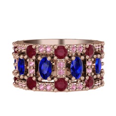 Zelie Tamtur Yüzük - Lab safir, kök yakut ve pembe kuvars 925 ayar rose altın kaplama gümüş yüzük #1ezseos