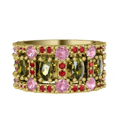 Zelie Tamtur Yüzük - Peridot, pembe kuvars ve garnet 14 ayar altın yüzük #1f14qbf