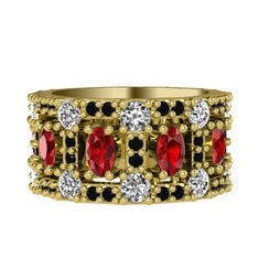 Zelie Tamtur Yüzük - Garnet, beyaz zirkon ve siyah zirkon 925 ayar altın kaplama gümüş yüzük #1fenpld
